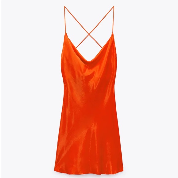 Zara Satin Effect Mini Dress Orange XS - Picture 2 of 5